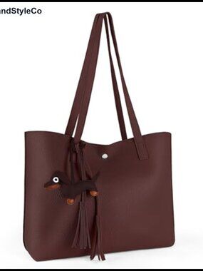 Women Faux Leather Tote Shoulder Bag, Large Capacity Tassel Handbag